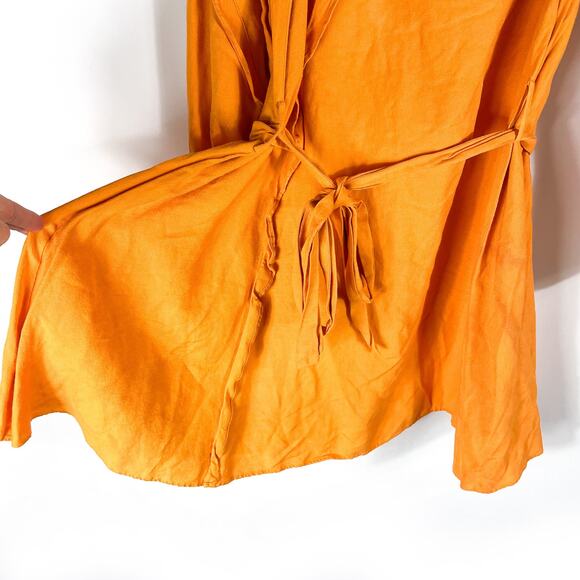 Marissa Webb Cold‎ Shoulder Dress Dress Orange Linen Blend Long Sleeve Sz 12 - Picture 11 of 15
